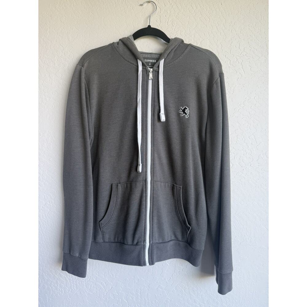 Express Men’s Gray Full Zip Hoodie Jacket Y2K Logo Size M